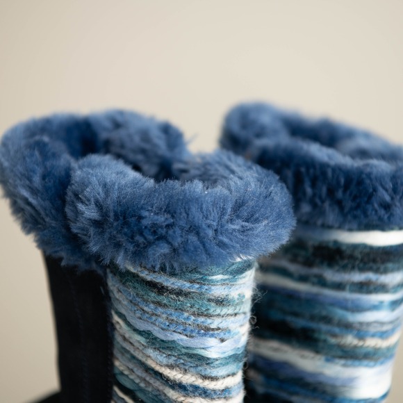LAMO W Sz 8 NEW! Willow Navy Winter Boots Suede Faux Fur Yarn Stitched Accents - Picture 3 of 6